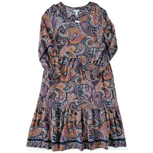 Canyon Retreat Paisley Boho Midi Maxi Tiered Dress Smocked Purple‎ Pink Orange L